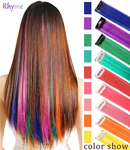 Rhyme Extensiones de Cabello Arco Iris Clip de Extensiones de Cabello de Color para niñas Muñecas Accesorios para el Cabello Wig Pieces For Kids 9 Piezas