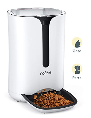 Roffie Comedero Automatico Gatos 7L, Dispensador de Comida para Mascotas Gatos y Perros con Grabación de Voz, Temporizador, Alarmas de Distribución, Control de Porciones y Bajo Consumo de Energía