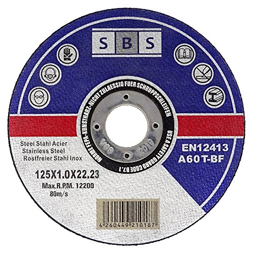 SBS - Disco de corte inoxidable (100 unidades, 125 x 1 mm, flexible)