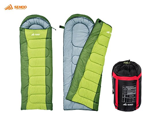 Semoo Saco de Dormir Rectangular para Adultos en Verde - Sleeping Bag para 3 Estaciones - Tamaño Compacto, Acabado Hidrófugo - 210x75 cm - Para Acampadas, Festivales y Trekking