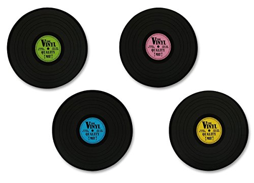 Set de 4 Manteles individuales antideslizantes tipo LP "The Vinyl/El Vinilo" Estilo Retro