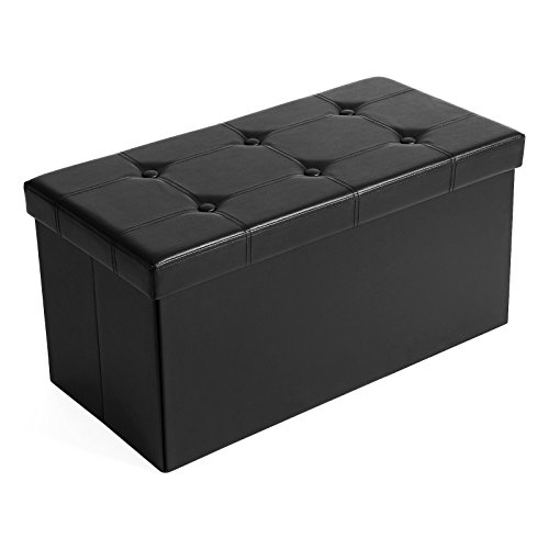 SONGMICS 76 x 38 x 38 cm Baúl Puff Taburete para almacenaje Plegable Carga máxima de 300 kg Negro LSF105