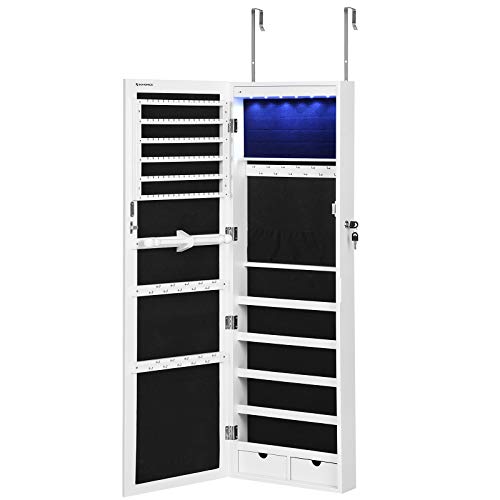 SONGMICS LED Joyero Espejo Armario Guardajoyas con Cerradura Montado en Pared Colgado en Puerta JBC93W SONGMICS LED Joyero Espejo Armario Guardajoyas con Cerradura Montado en Pared Colgado en Puerta JBC93W