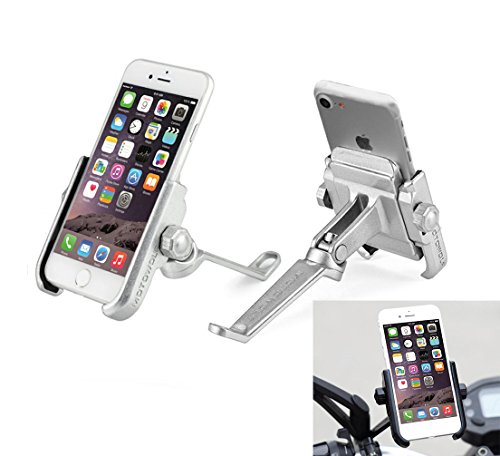 Soporte Smartphone Universal Moto Espejo Retrovisor Rotación de Aluminio para Motociclo Ciclomotor Scooter para Móvil Navegador GPS (Espejo DE Plata)