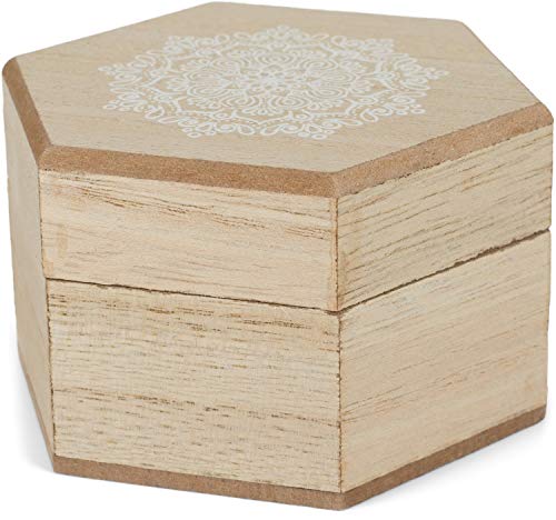 styleBREAKER Caja de joyería de Madera de 6 Bordes con impresión de Flores de Mandala para Joyas, Colgantes, Cadenas, Caja de Regalo 05050097, Color:Marrón Claro