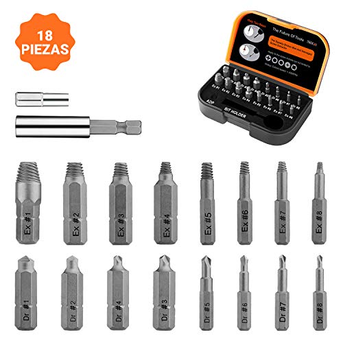 TACKLIFE 18PCS Extractor de Tornillos, Brazo Extensor para Broca Magnetizado y Adaptador para Tornillos y Pernos Dañados Desde 2mm hasta 12mm, Dureza 62HRC, DSE01 TACKLIFE 18PCS Extractor de Tornillos, Brazo Extensor para Broca Magnetizado y Adaptador para Tornillos y Pernos Dañados Desde 2mm hasta 12mm, Dureza 62HRC, DSE01