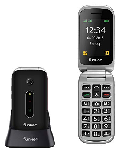 Teléfono Móvil Funker C75 Negro Easy Comfort con Tapa para Personas Mayores con botón SOS y Base cargadora.