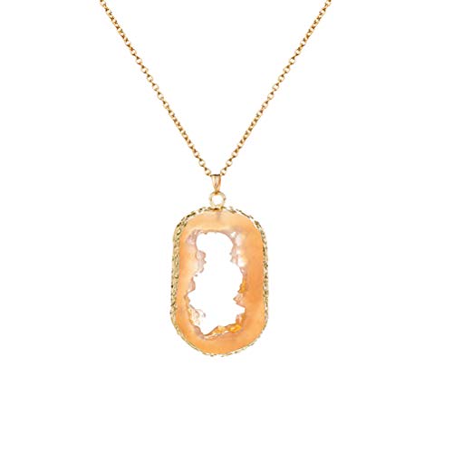 TENDYCOCO Collar de Piedra de ágata Natural Collar de minerales Mineral Pulido a Mano Borde Hueco Collar Colgante de Mineral para Mujer Dama (Amarillo)