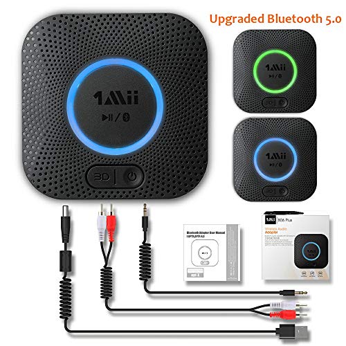 [Upgraded] 1Mii Receptor Bluetooth 5.0, Adaptador Audio Bluetooth Hi-Fi para Altavoz con AUX 3.5 mm Jack/RCA, Receptor de Audio Inalámbrico con 3D Surround AptX LL para Estéreo Hogar, Largo Alcance