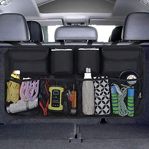 URAQT Organizador Maletero Coche, Bolsas para Maletero del Coche de Malla para Coche con 8 Bolsillos, Correa Ajustable y 3 Cinta de Fijación, Adecuado para SUV, MVP