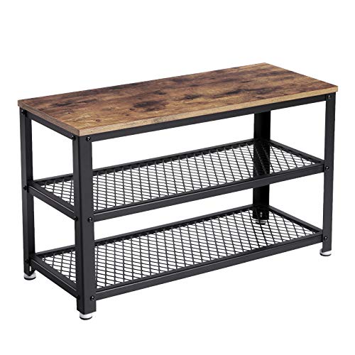 VASAGLE Banco para Zapatos, Estante de Zapatos de 3 Niveles, Organizador de Almacenamiento con Asiento y Estantes, Marco de Metal, para Entrada, Sala de Estar, Pasillo, Marrón Rústico y Negro LBS73X VASAGLE Banco para Zapatos, Estante de Zapatos de 3 Niveles, Organizador de Almacenamiento con Asiento y Estantes, Marco de Metal, para Entrada, Sala de Estar, Pasillo, Marrón Rústico y Negro LBS73X