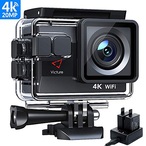 Victure AC800 Cámara Deportiva Wi-Fi 4K Ultra HD 20MP (Action Camera Acuatica de 40M con 2 Baterías y Cargador Externo, Funciones Anti-Shaking y Time Lapse)