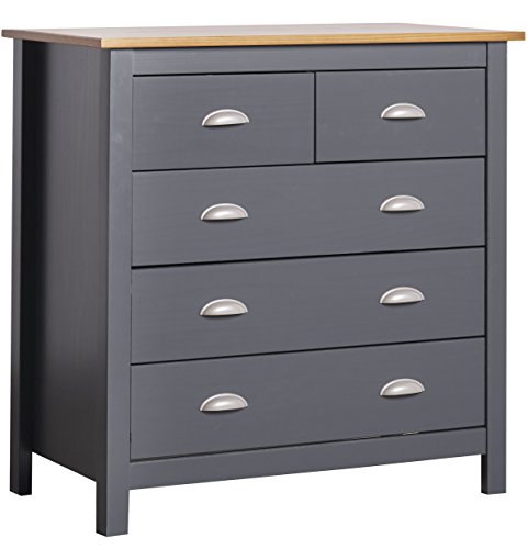 VS Venta-stock Comoda de Noche de 5 cajones en Gris/Roble VS Venta-stock Comoda de Noche de 5 cajones en Gris/Roble