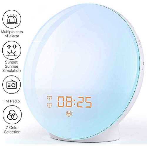 Wake Up Light Despertador Luz - 2019 LED Despertador Amanecer Simulación de Amanecer y Anochecer, 2 Alarmas, 7 Luces de Colores, 20 Niveles de Brillo, Función Snooze, 7 Sonidos Naturales, Radio FM Wake Up Light Despertador Luz - 2019 LED Despertador Amanecer Simulación de Amanecer y Anochecer, 2 Alarmas, 7 Luces de Colores, 20 Niveles de Brillo, Función Snooze, 7 Sonidos Naturales, Radio FM