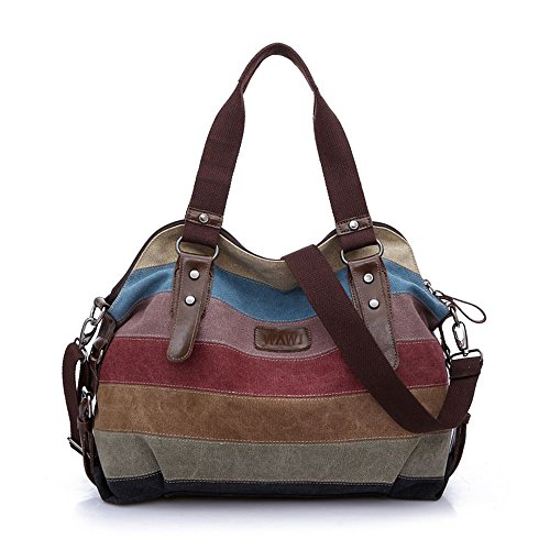 WAWJ Multicolor rayas la lona de los totalizadores del bolso de las mujeres Hobos y bolsos de hombro WAWJ Multicolor rayas la lona de los totalizadores del bolso de las mujeres Hobos y bolsos de hombro