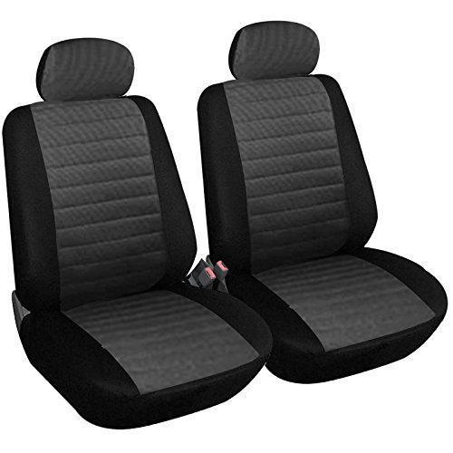 WOLTU 2X Fundas de Asiento para Coche Universal Delantero Cubierta para Asiento Automóvil sin Bolsa de Aire Poliéster Negro/Gris 7231-2