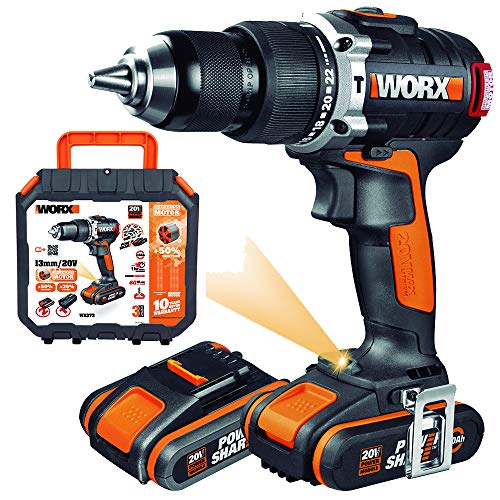 WORX WX373 Taladro percutor con 2 baterías de 2.0 Ah y cargador, sin escobillas, 2000 W, 20 V, Negro