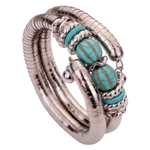 YAZILIND Joyería de la Vendimia de Plata tibetana Twisted 2 Layer Ajustable Rimous Verde Turquesa Brazo Brazalete Pulsera para la Mujer YAZILIND Joyería de la Vendimia de Plata tibetana Twisted 2 Layer Ajustable Rimous Verde Turquesa Brazo Brazalete Pulsera para la Mujer