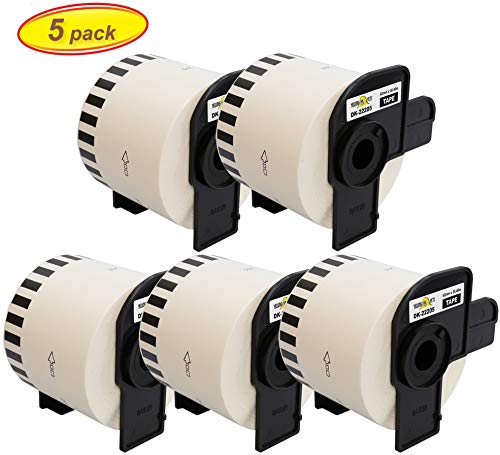 Yellow Yeti 5 Rollos DK-22205 Cintas continuas 62mm x 30,48m Etiquetas compatibles para Brother P-Touch QL-500 QL-550 QL-570 QL-700 QL-710W QL-720NW QL-800 QL-810W QL-820NWB QL-1050 QL-1100 QL-1110NWB