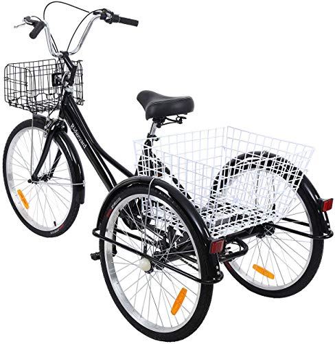 Yonntech Ambienceo Triciclo para Adultos 24" 7 velocidades Bicicleta para Adultos Bicicleta 3 Ruedas Bicicleta Ciudad Bicicleta Mujer con Cesta (Negro)