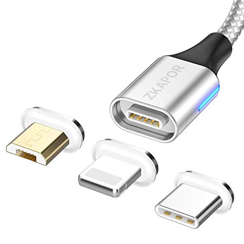 ZKAPOR Cable USB Magnético, Multi Cable Magnetic de Carga y Datos Cargador iman con Adaptador 3 en 1 Micro USB Tipo C para Android Galaxy, Xiaomi, Huawei, Honor, Kindle