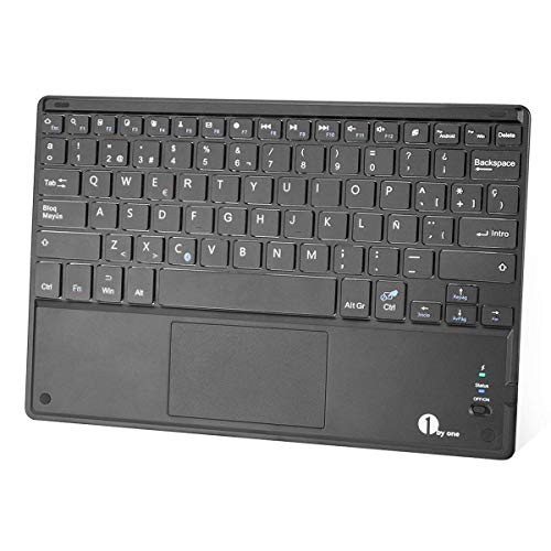 1 BY ONE Ultra-delgado teclado bluetooth con una función de multi-touchpad y batería recargable, QWERTY español,Negro 1 BY ONE Ultra-delgado teclado bluetooth con una función de multi-touchpad y batería recargable, QWERTY español,Negro