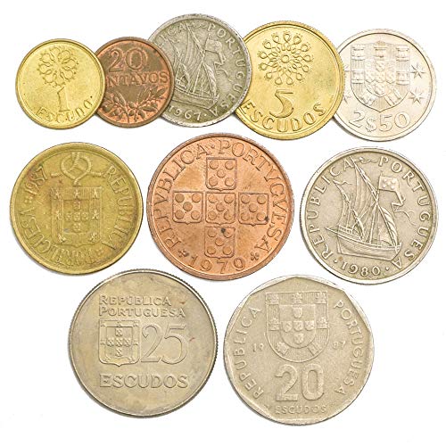 10 Monedas Antiguas de Portugal. Colección Monedas Escudos portugueses CENTAVOS 1969-2001. Ideal para Banco DE Moneda, SOSTENEDORES DE Moneda Y Album DE Monedas