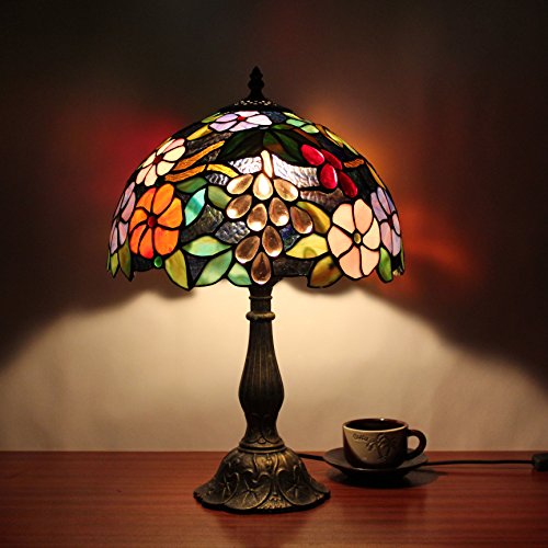 12 pulgadas pastoral Vintage flores magníficas vidrieras estilo Tiffany lámpara de mesa dormitorio lámpara de cabecera