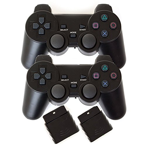 2 Paquetes de Controladores inalámbricos de 2.4 G para PS2 Gamepad (Negro y Negro), arcoíris Soleado