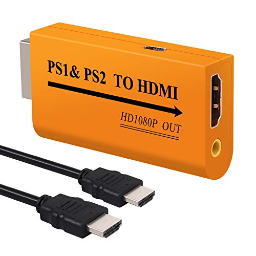 Adaptador PS1 y PS2 a HDMI 1080P Convertidor de Playstation 1 y 2 a HDMI con Jack 3,5 mm con Cable HDMI Mejor Saturación y Definición para PS1 PS2 HDTV Monitor HDMI Cascos Auriculares