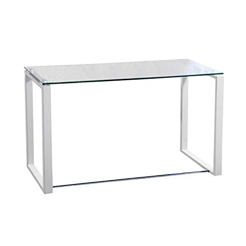 Adec - Mesa de Estudio Benetto, Mesa de Escritorio, Mesa de Despacho Cristal Transparente y Patas Blancas, Medidas: 100 cm (Largo) x 50 cm (Ancho) x 75 cm (Alto)