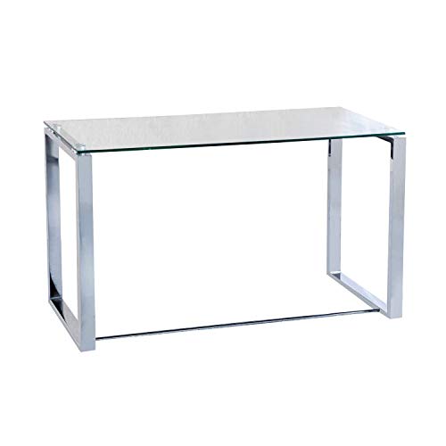 Adec - Mesa de Estudio Benetto XL, Mesa de Escritorio, Mesa de Despacho Cristal Transparente y Patas Metal Cromado, Medidas: 120 cm (Largo) x 60 cm (Ancho) x 75 cm (Alto)