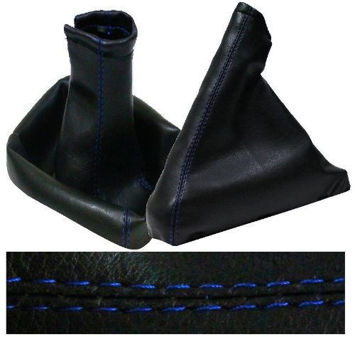 AERZETIX: Funda para palanca de cambios y freno de mano de piel sintetica negro con costuras azul AERZETIX: Funda para palanca de cambios y freno de mano de piel sintetica negro con costuras azul