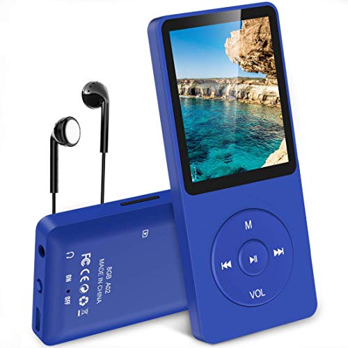 AGPTEK A02 Reproductor de MP3 8 GB Pantalla DE 1,8" con Radio y Grabadora de Voz, Súper duración de Radiación 70 Horas, Azul Oscuro