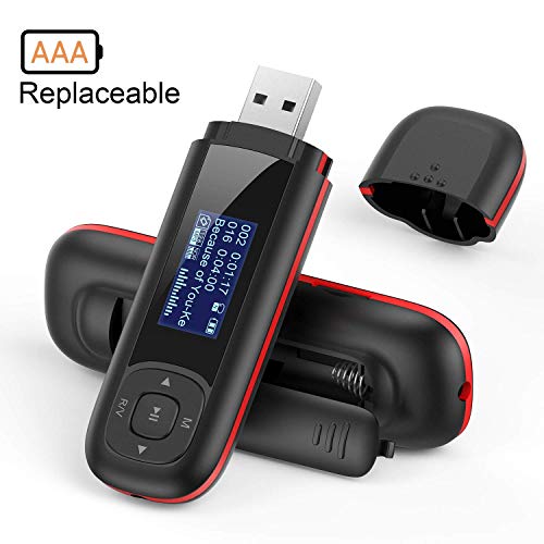 AGPTEK U3- USB Conector Reproductor MP3 8 GB con Radio FM a Pila, Color Negro