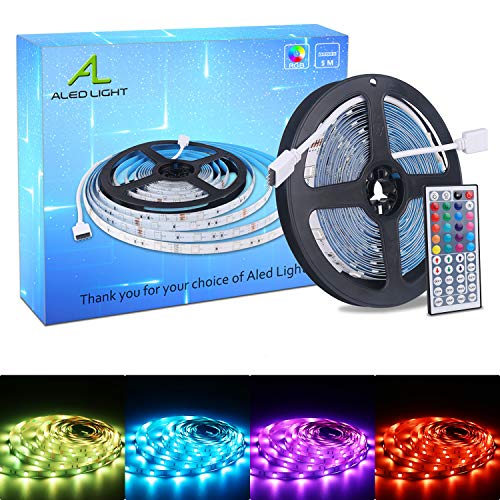 ALED LIGHT Tiras LED 5050 RGB 5m de Longitud 150 LED Multicolor Control Remoto de 44 Botones y Fuente de Alimentación