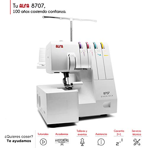 Alfa 8707 Overlock Maquina remalladora, Blanco, 39 X 32 X 35 Cm