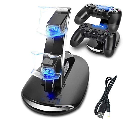 AMANKA Dual USB Dock Station Stand for Playstation 4 Sony PS4 Controller Black with LED light Indicators
