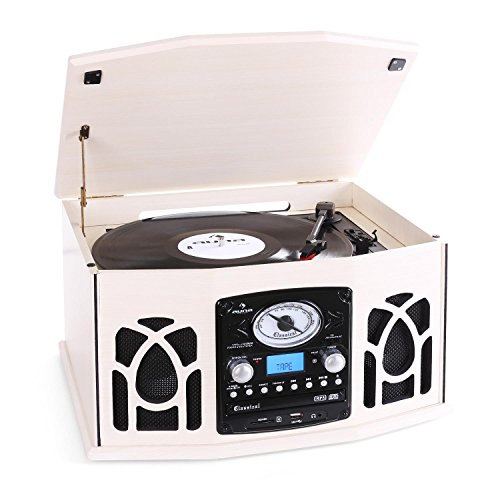 Auna 10018519 Nr-620 Tocadiscos Reproductor de Vinilos y CD, Altavoces Estéreo, Accionamiento Correa, 3 Velocidades, Máx. 45 RPM, Sintonizador Radio FM, USB SD, Control Remoto, Crema Auna 10018519 Nr-620 Tocadiscos Reproductor de Vinilos y CD, Altavoces Estéreo, Accionamiento Correa, 3 Velocidades, Máx. 45 RPM, Sintonizador Radio FM, USB SD, Control Remoto, Crema