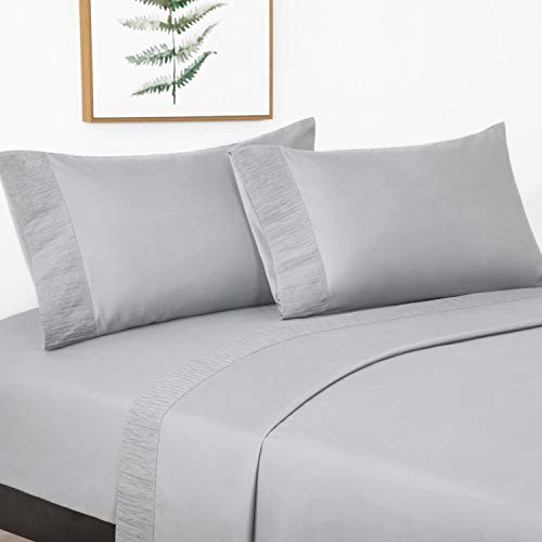 Bedsure Juego de Sábanas 150x200/190 cm - 4 Piezas - Sábana Bajera Ajustable Cama 150 con Encimera 240x275cm 2 Fundas de Almohada 50x80cm - Gris Claro