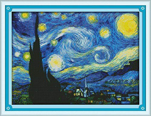 Benway - Kit de punto de cruz con cuadro de Van Gogh "La noche estrellada", 14 ct, 47 x 37 cm