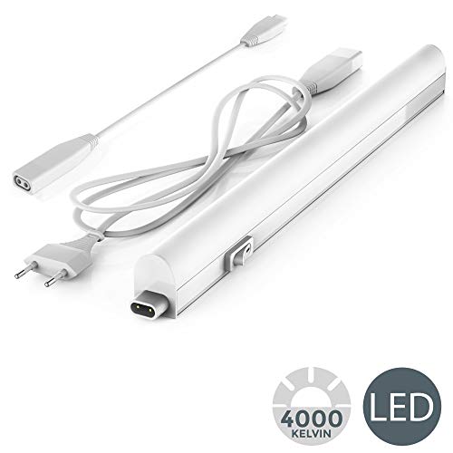 B.K.Licht - Regleta LED bajo armarios y cabinetes, de luz blanca neutra, iluminación bajo mueble con interruptor de luz, 4W, 4000K, 400lm, color blanco