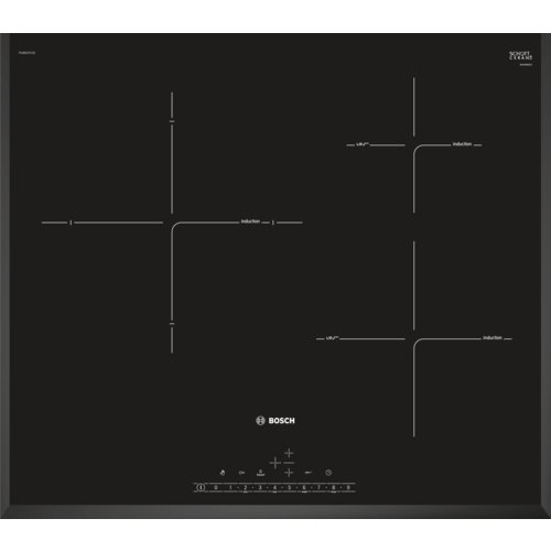 Bosch PIJ651FC1E Serie I 6 - Placa de inducción de 60 cm de ancho, terminación biselada, 3 zonas de cocción, control táctil, color negro