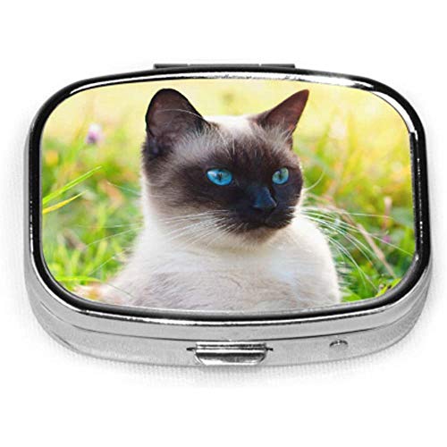 Caja del organizador de la píldora, hermosa caja de píldora portátil siamés pura raza Blue Eyes Cat, caja de píldora cuadrada Caja del organizador de la píldora, hermosa caja de píldora portátil siamés pura raza Blue Eyes Cat, caja de píldora cuadrada