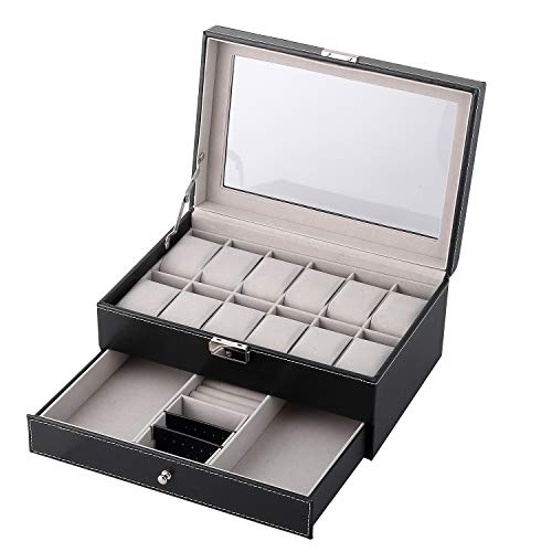 Caja para Relojes Estuche para Relojes y joyeros con 2 Capas 12 Compartimentos Caja para Relojes Estuche para Relojes y joyeros con 2 Capas 12 Compartimentos