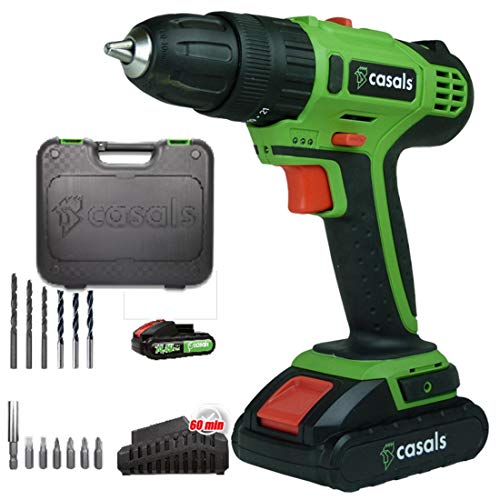Casals VNPLI14M-2 - Taladro percutor con batería de litio de 14.4 V (1,5 A-h, 1.500 rpm, 28 N-m, con batería adicional y maletín) color verde y negro Casals VNPLI14M-2 - Taladro percutor con batería de litio de 14.4 V (1,5 A-h, 1.500 rpm, 28 N-m, con batería adicional y maletín) color verde y negro