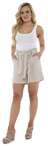 CityComfort Shorts de Lino para Mujer Mujeres Pantalones Cortos de Lino para el Verano, Vacaciones, Playa | Cintura de Bolsa de Papel de Moda (48, Beige)