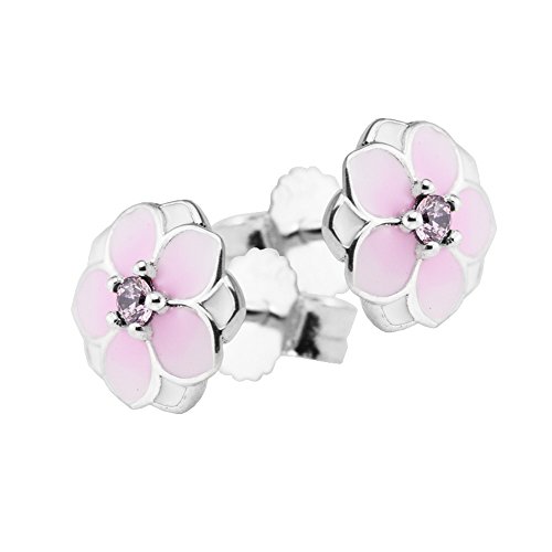 Colección Primavera cooltaste rosa Magnolia flores stud pendientes plata de ley 925 DIY encaja para Pandora Original bisutería de moda las mujeres