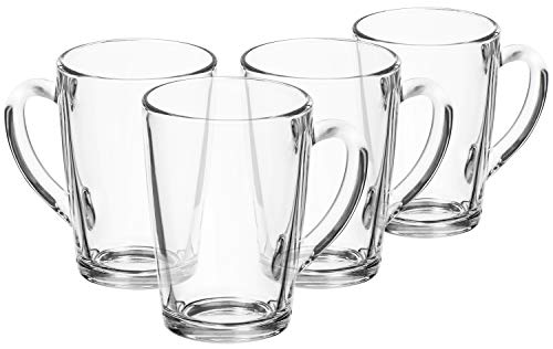 com-four® Vaso de té 4x - Vasos de vidrio con mango - Ideal para té, cacao, café y capuchino (04 piezas - 315ml)