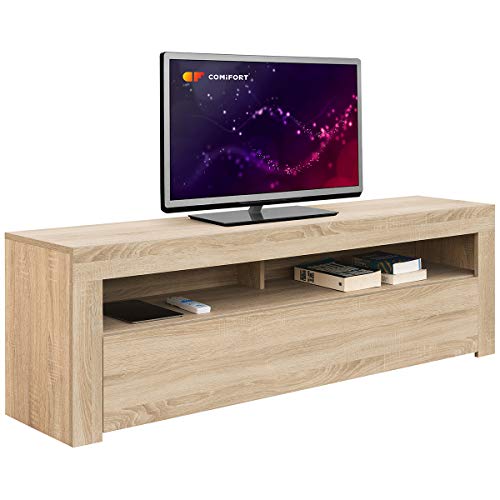 Comifort AP84S – Mueble TV Salón Moderno Mesa Televisión, Colores: Blanco, Blanco/Roble, Roble, Medidas: 160x35x50 Cm (Roble)